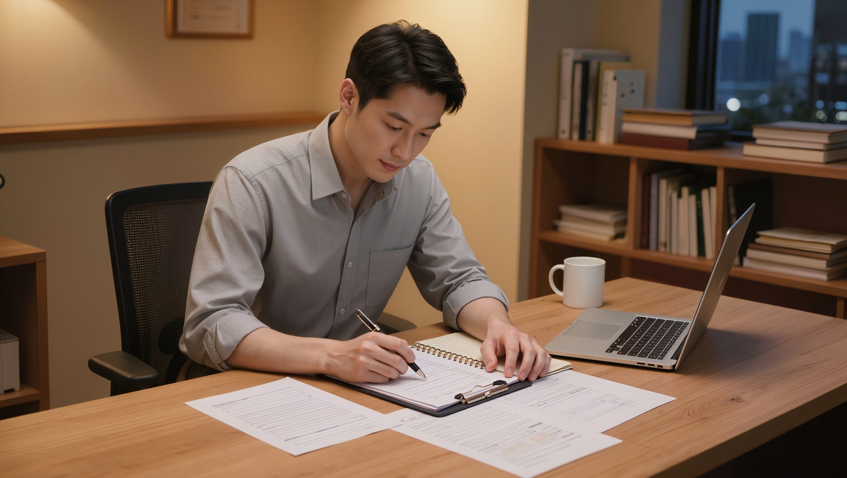 住宅ローン審査前に書類を整理して準備するシーン
